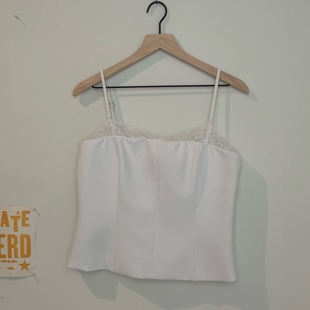 Zara White Fitted Corset Milkmaid Cropped Top with Lace Trim‎ - Picture 9 of 12